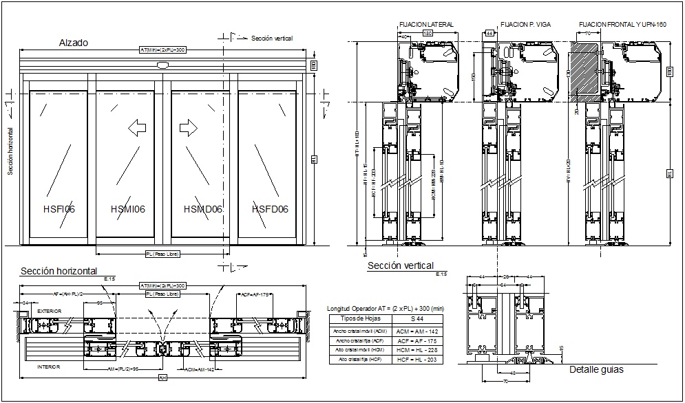 Automatic door design view with sectional detail