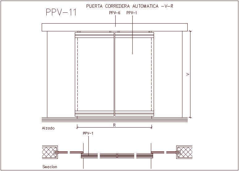 Automatic sliding door design view with sectional view dwg file