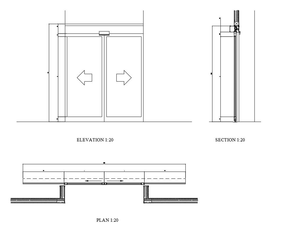 Automatic Sliding Door DWG with Detailed CAD Layout and Sections