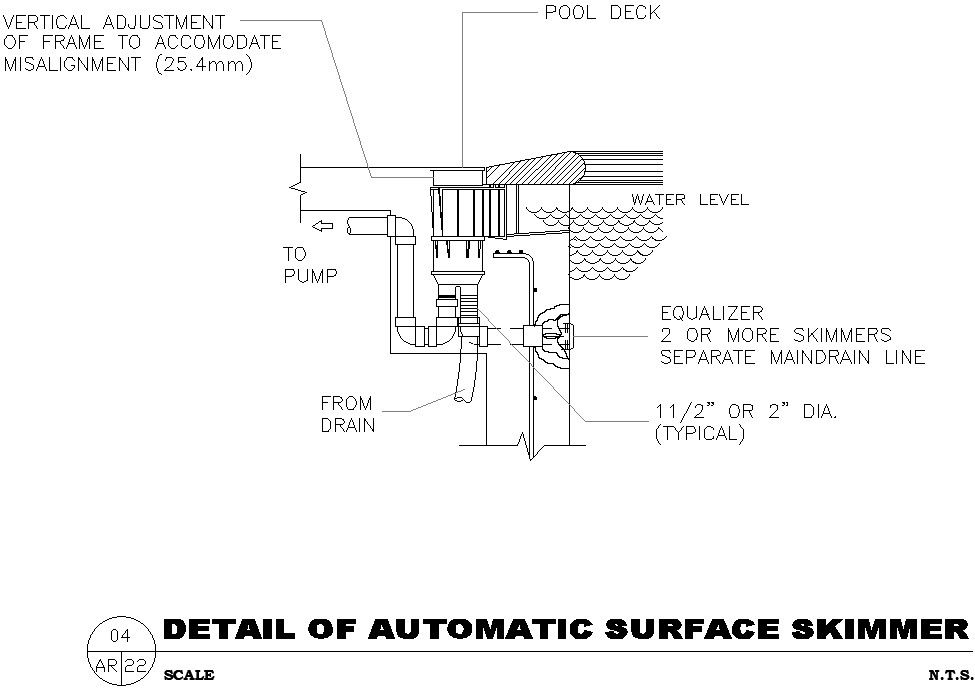 Automatic surface skimmer detail AutoCAD drawing