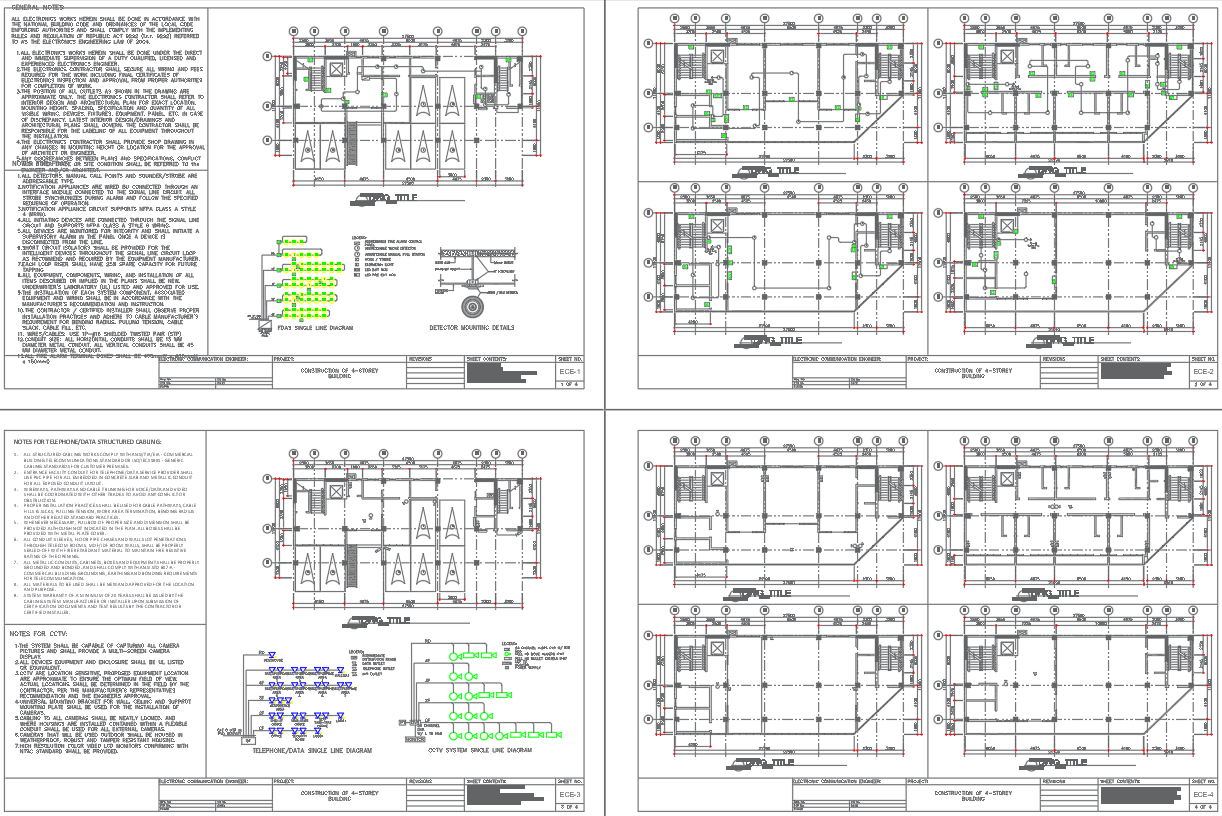 Auxiliary Layout Plan Details for 4-Story Office Building in DWG File