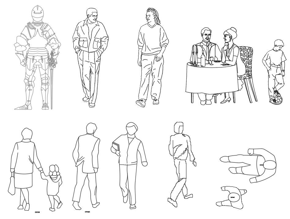 A variety of beautiful people block designs are available in these DWG blocks drawing,Download this AutoCAD drawing file.