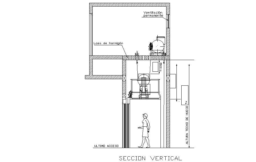 A vertical section view of 15x17m office building is given in this Autocad drawing file. Download now.