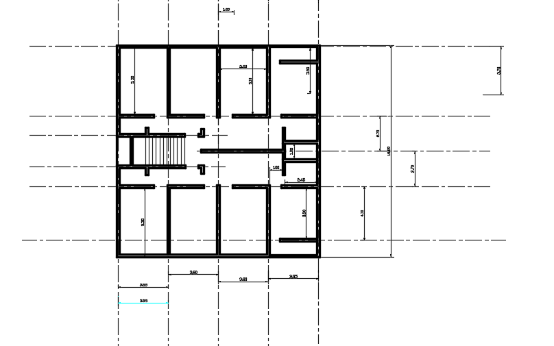 A wall layout of the 16x10m two story first floor house plan AutoCAD model