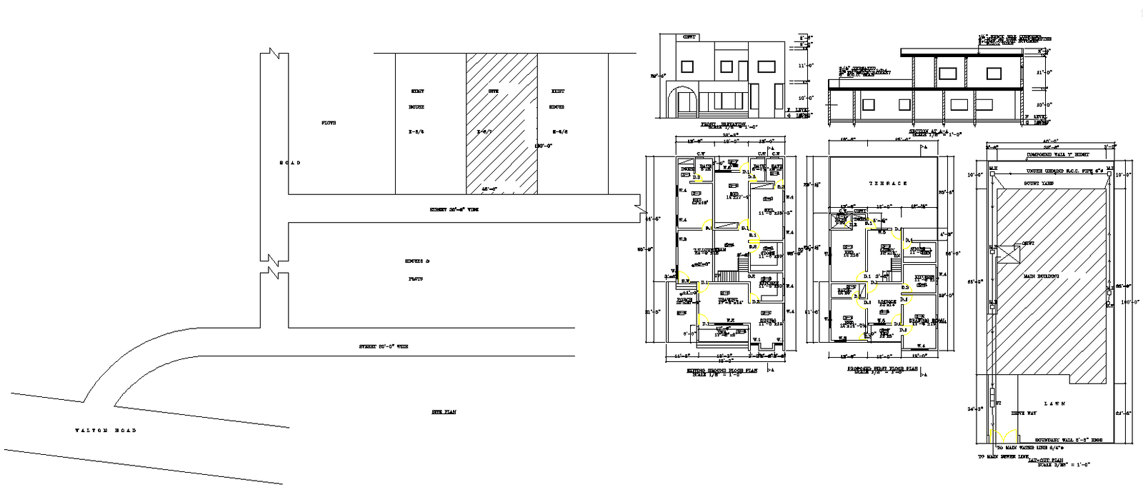 Awesome 2BHK G+1House floor plan with section and elevation AutoCAD DWG file.