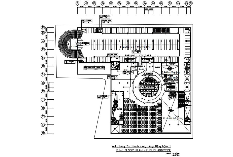 B 1st floor plan of public address in AutoCAD drawing, dwg file, CAD file