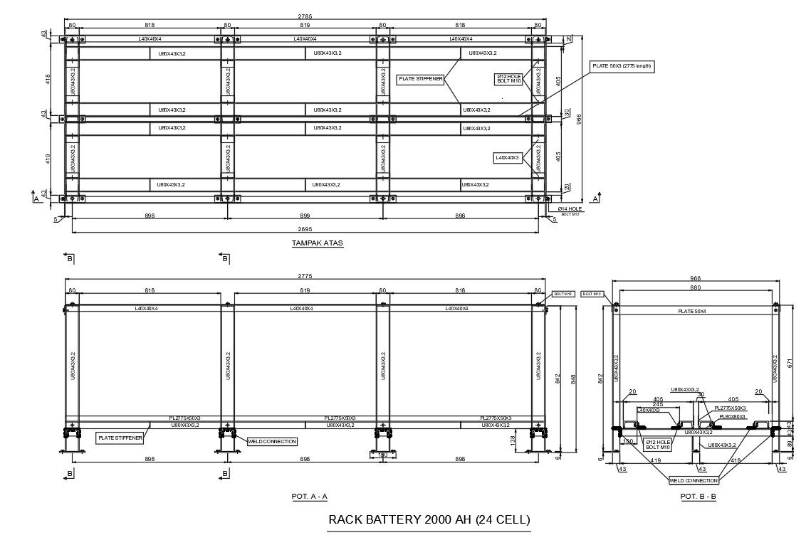 BATTERY BRACKET DESIGN in detail AutoCAD 2D drawing, dwg file, CAD file
