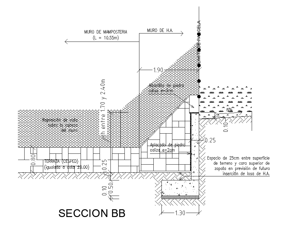 BB section view cum components of 20x20m wall layouts are given in this 2D AutoCAD DWG drawing file. Download now.