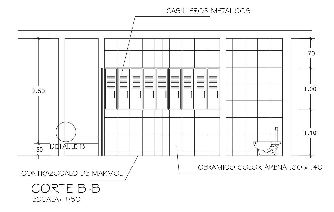 BB section view of 5x4m bathroom is given in this Autocad drawing file. Download now.