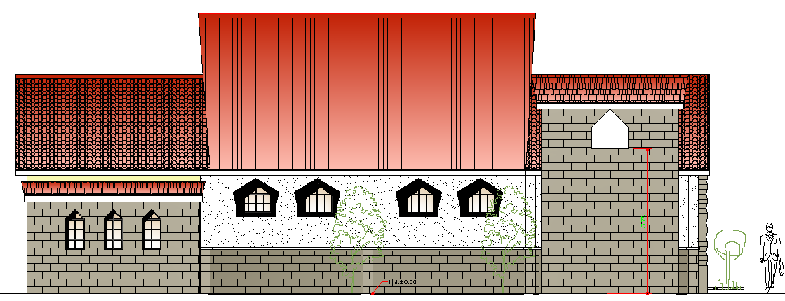 Back Elevation Catholic Center Architecture Design dwg file