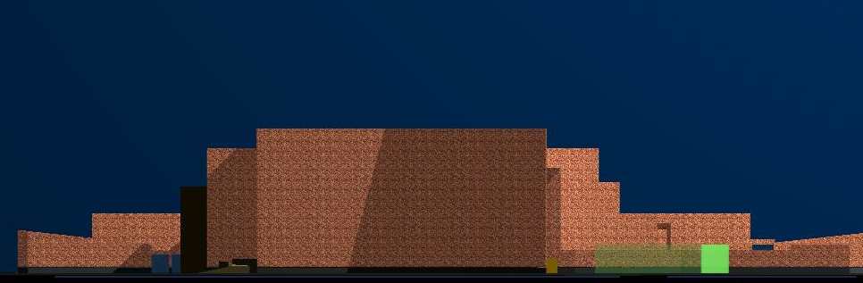 Back elevation view of congress center office building dwg file