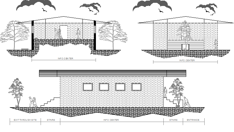 Back elevation view of single family house project dwg file