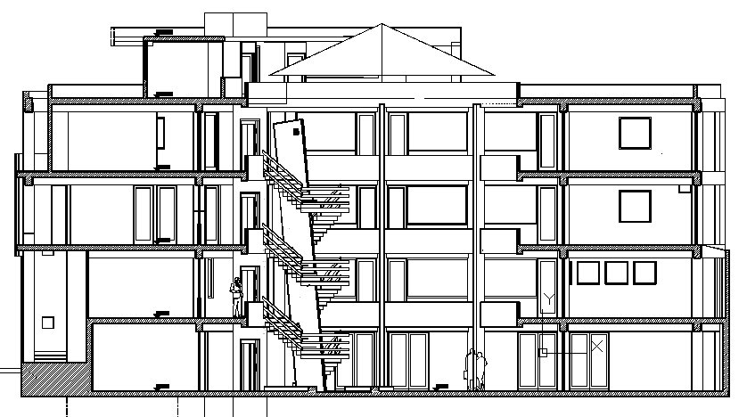 Back sectional view details of office building dwg file