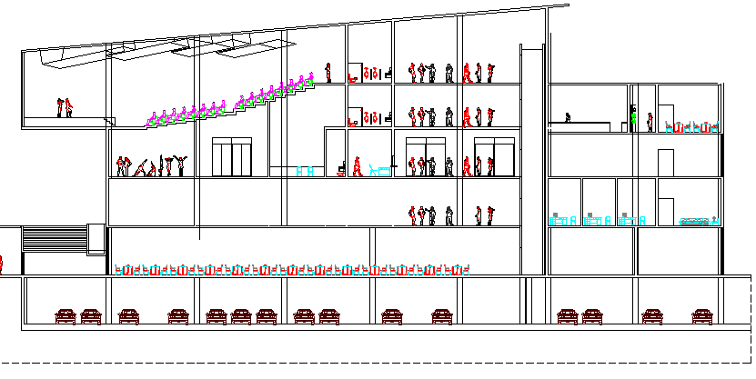 Back sectional view of five star hotel dwg file