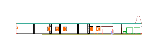 Back sectional view of one story corporate building dwg file
