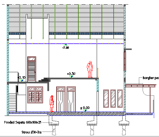 Back sectional view of shopping center details dwg file