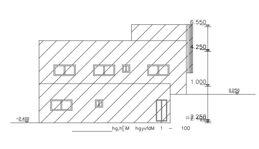 Back Elevation Of 11x14 meter 2 BHK House AutoCAD File