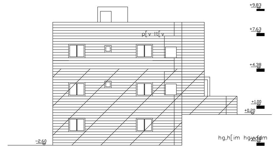 Back Elevation Of 16x16 meter 2 BHK House AutoCAD File