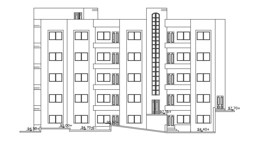 Back Elevation Of 38x30 Meter Apartment DWG File Download