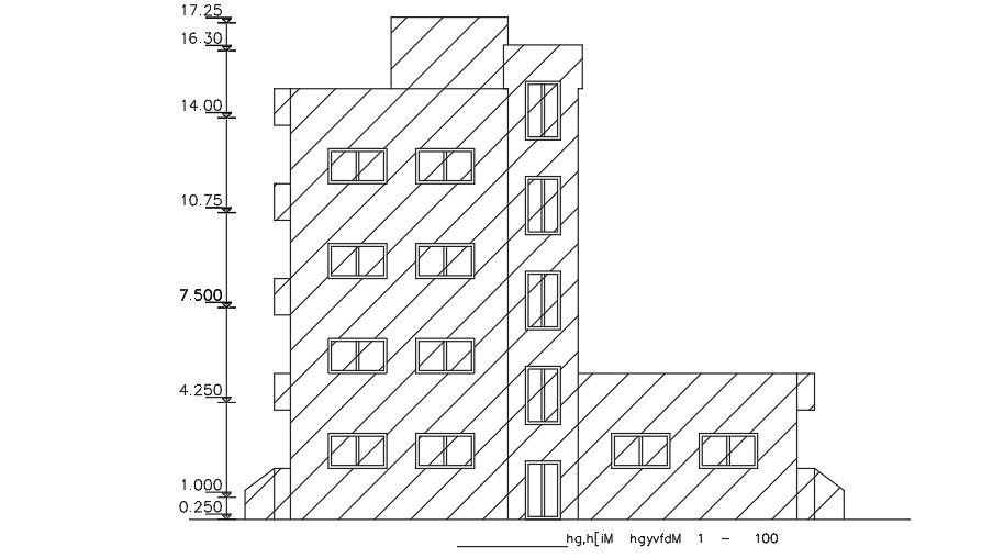 Back Elevation Of Apartment Building AutoCAD File