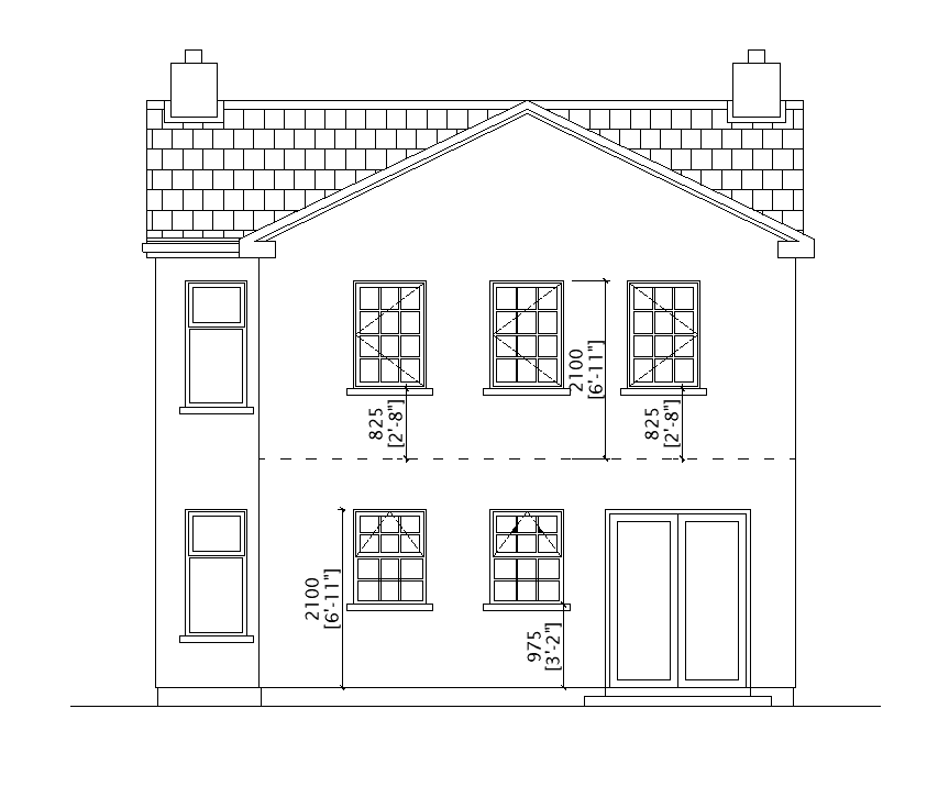 Bungalow Rear Elevation AutoCAD DWG Drawing with Structural Details