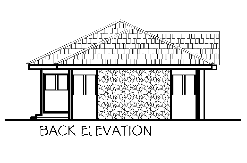Back elevation of 10x15m house plan is given in this Autocad drawing file. Download now.