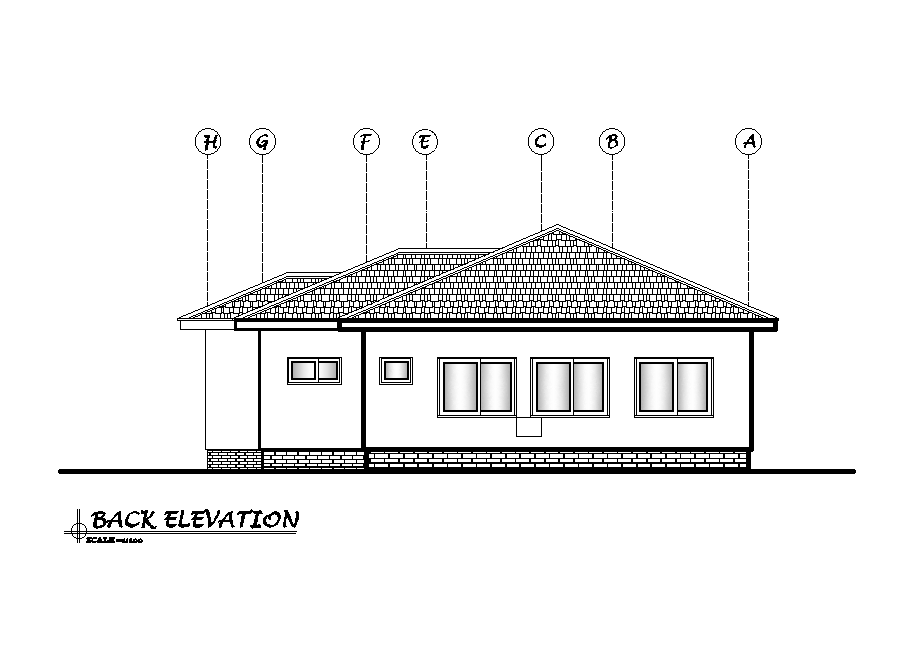 Back elevation of 12x13m ground floor house plan is given in this Autocad drawing file. Download now.