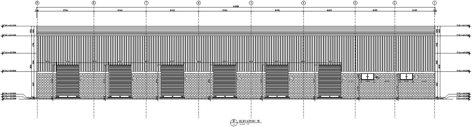 Back elevation of a factory.