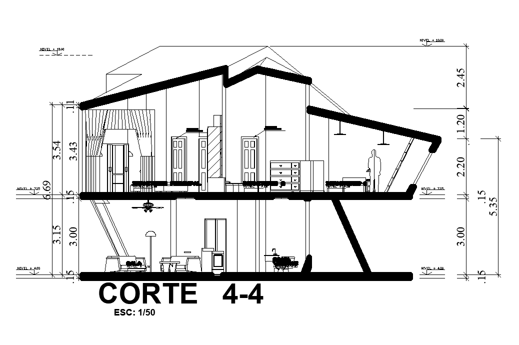 Back section view of 13x7m house building is given in this AutoCAD DWG drawing file.Download now.