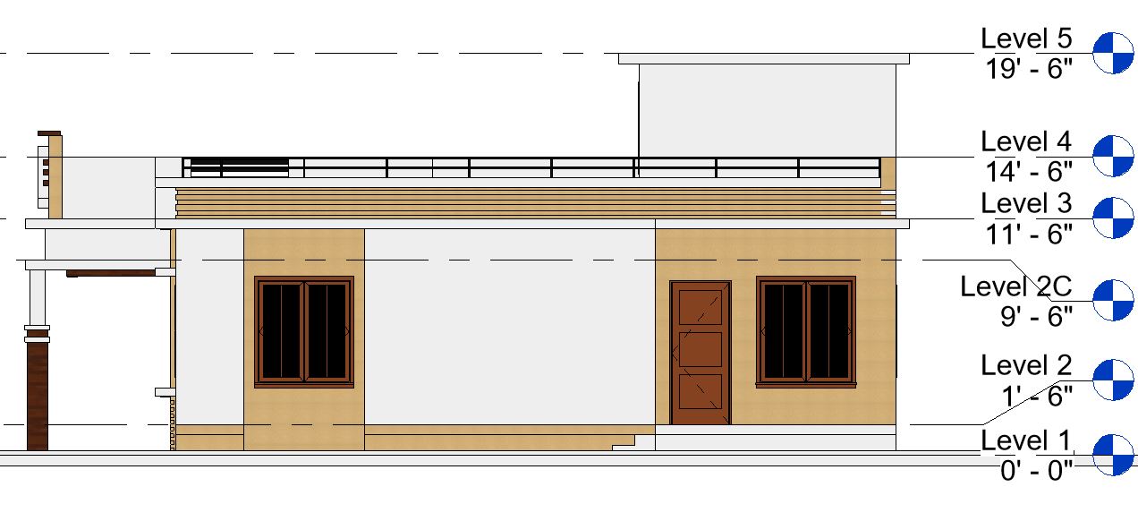 Backside 3d elevation design Revit drawing file is given here. Download the free Revit file on cadbull.com.
