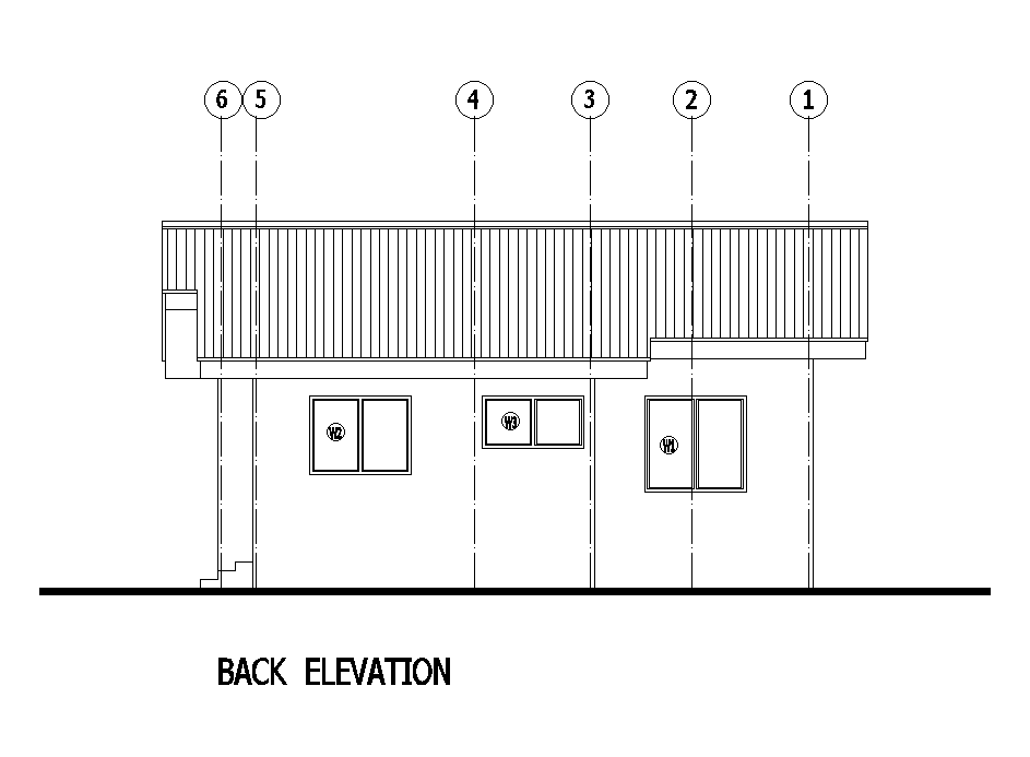 Back side elevation of 11x11m house plan is given in this Autocad drawing file. Download now.