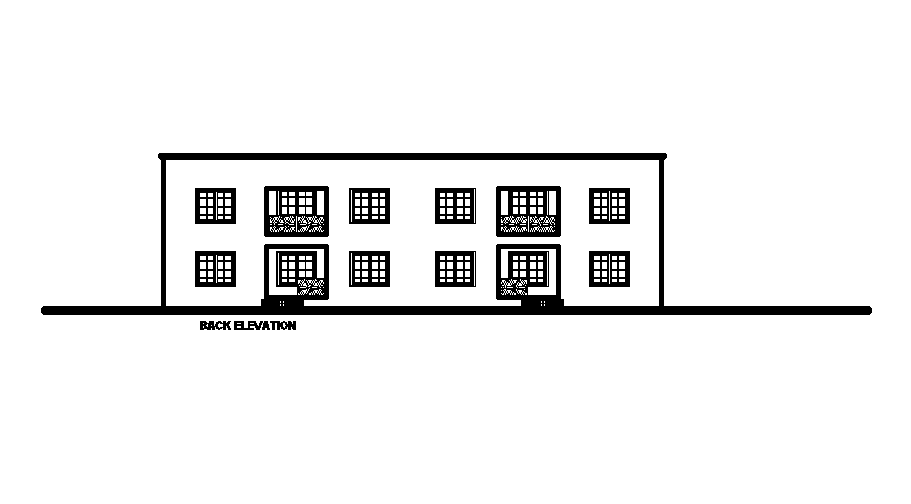 Back side elevation of 24x12m residential plan is given in this Autocad drawing file. Download now.