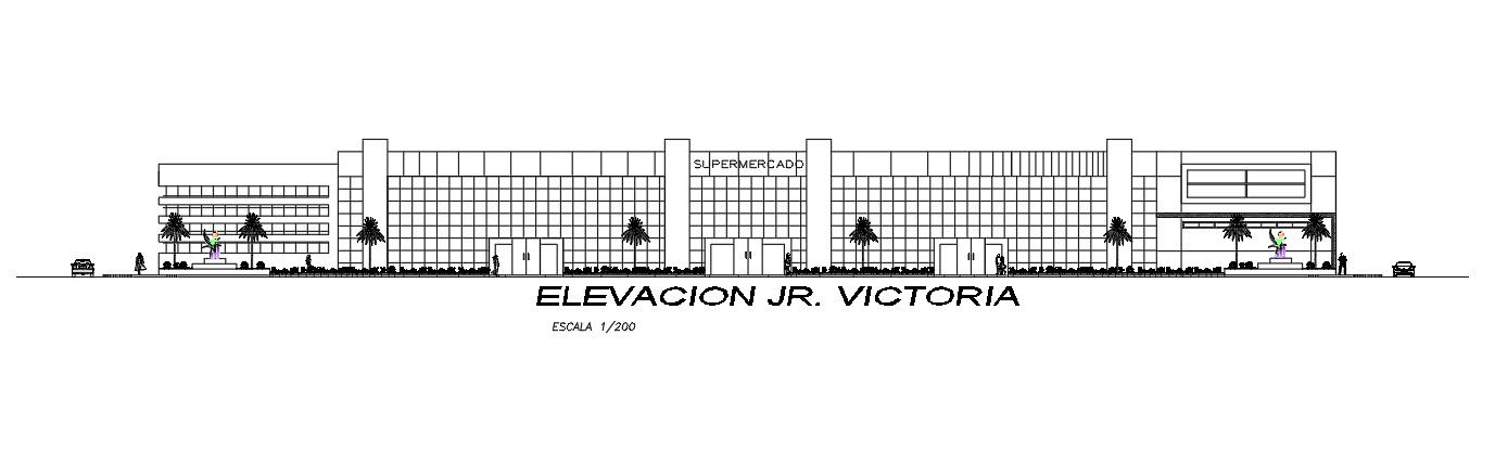 Back side elevation of 43x25m office building view is given in this Autocad drawing file. Download the Autocad file now.