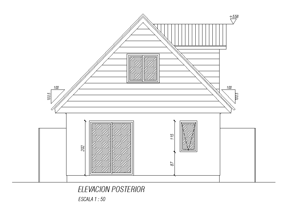 Back side elevation of 6x9m architecture house plan is given in this Autocad drawing file. Download now.