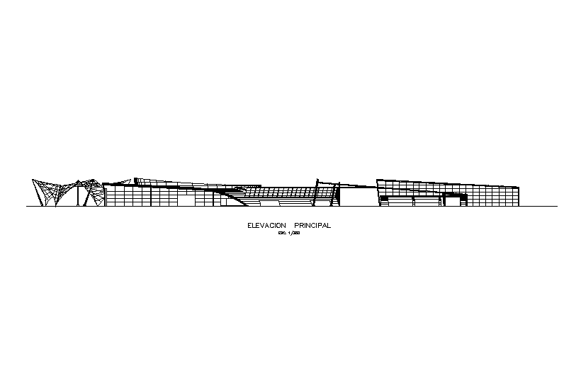 Back side elevation of commercial shopping plan is given in this Autocad drawing file. Download now.