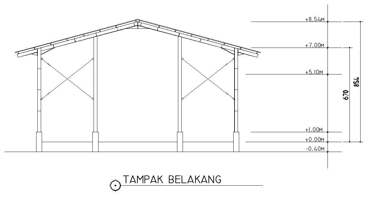 Back side elevation of the factory in detail AutoCAD 2D drawing, CAD file, dwg file