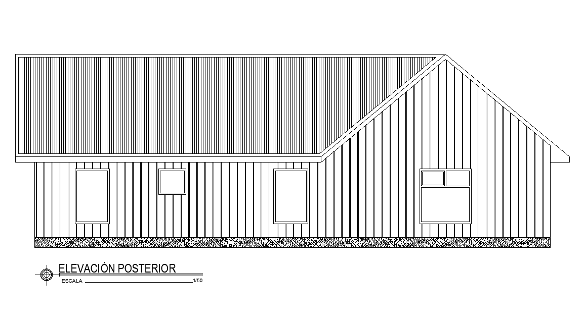 Back side elevation view of 15x10m house building is given in the AutoCAD drawing model.Download now.