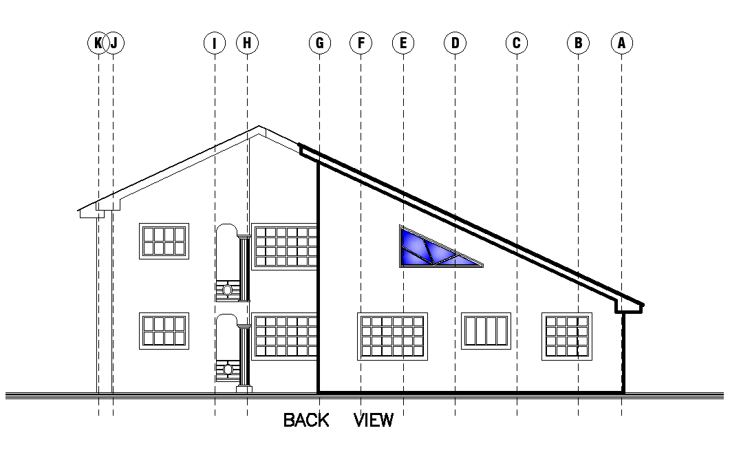 Back side elevation view of 22x20m house plan is given in this Autocad drawing file. Download now.