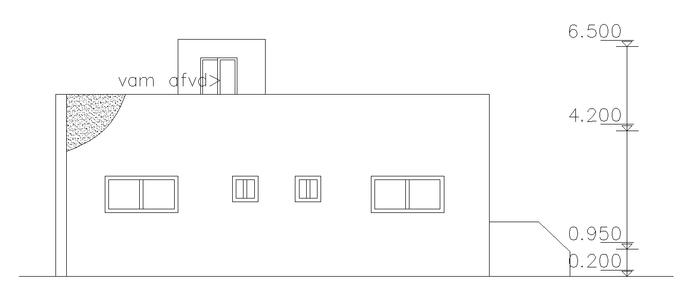 Back side elevation view of 28’x48’ house is given in this AutoCAD drawing model.Download now.