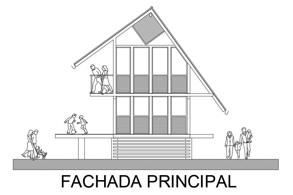 Back side elevation view of 5x13m house building is given in this Autocad drawing file.Download now.