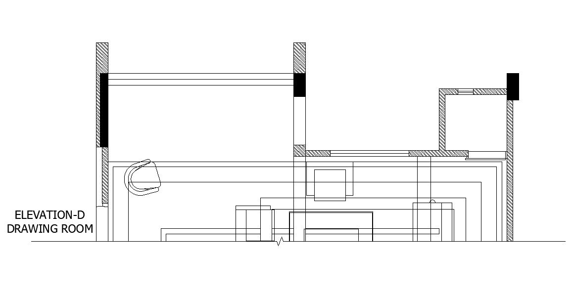 Back side elevation view of 61’x59’ villa plan of family room is given in this AutoCAD drawing model. Download now.