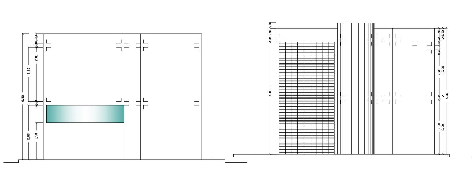 Back side elevation view of 8x8m home building is given in this Autocad drawing file. Download now.