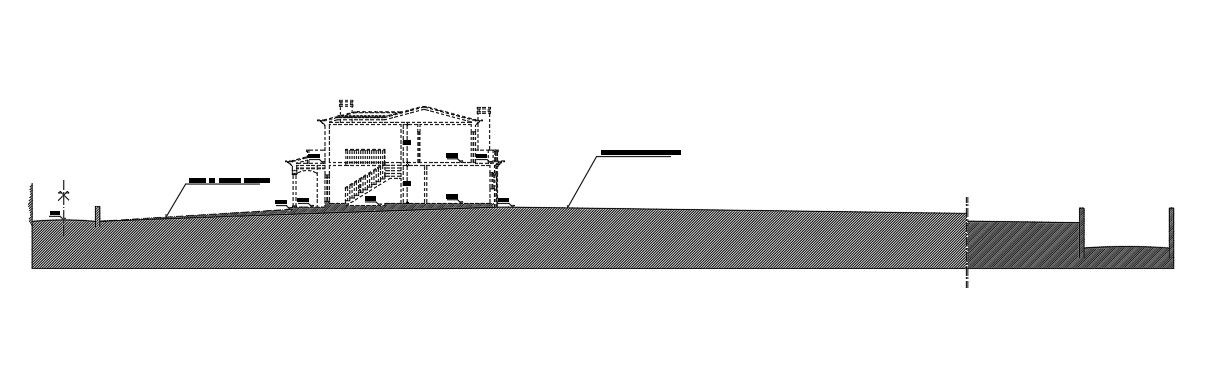 Back side section view of 14x13m house building is given in this Autocad drawing file. Download the Autocad model.