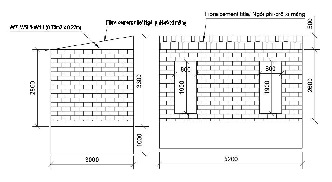 Back side section view of 15x10m control room building is given in this Autocad drawing file.Download now.
