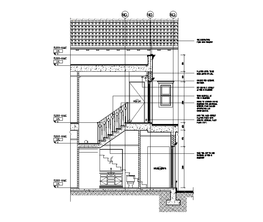 Back side section view of 16x24m restaurant plan is given in this Autocad drawing file.Download now.