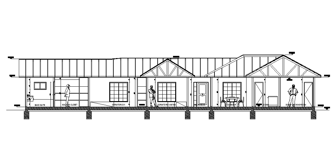 Back side section view of 23x13m house building is given in this Autocad drawing file.Download now.