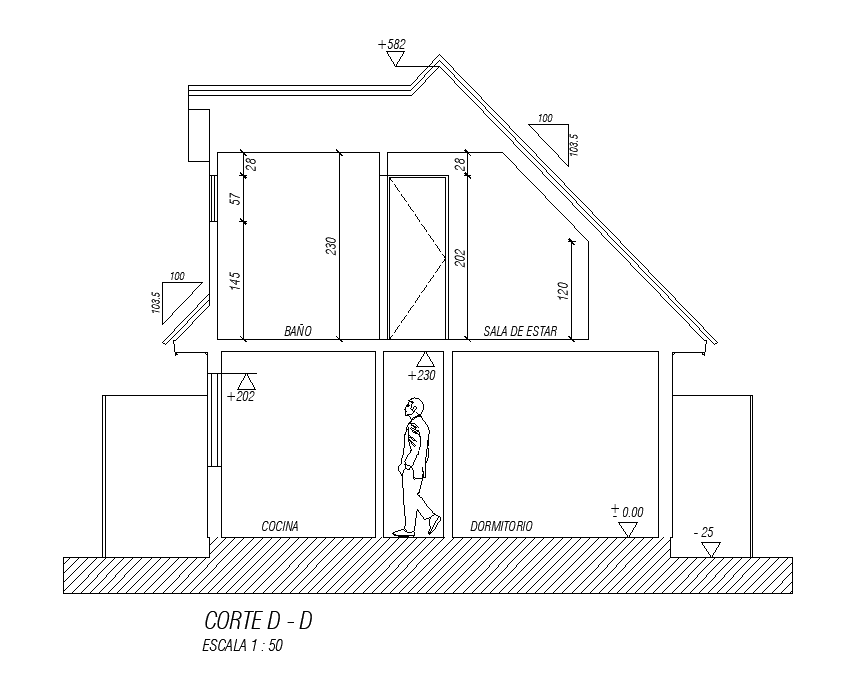 Back side section view of 6x9m architecture house plan is given in this Autocad drawing file. Download now.