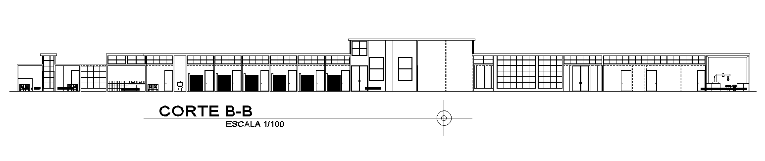 Back side section view of 89x80m hospital building is given in this AutoCAD drawing model. Download now.