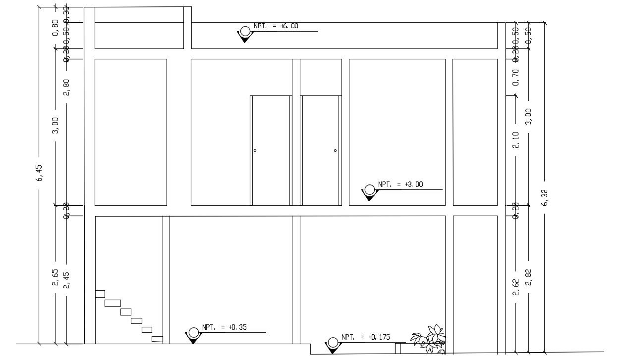 Back side section view of 8m home building is given in this Autocad drawing file. Download now.