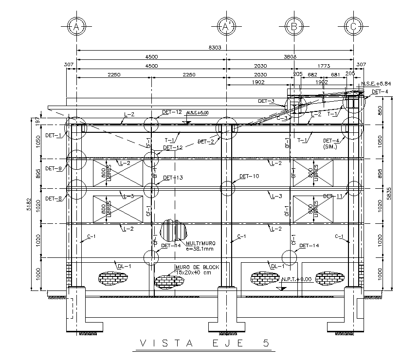 Back side section view of 8x10m home building view is given in this AutoCAD model. Download now.